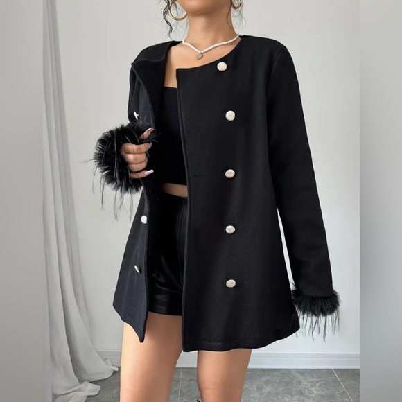 Women’s Elegant Fashion Outerwear, Polyester Double-Breasted Coat - Picture 7 of 8